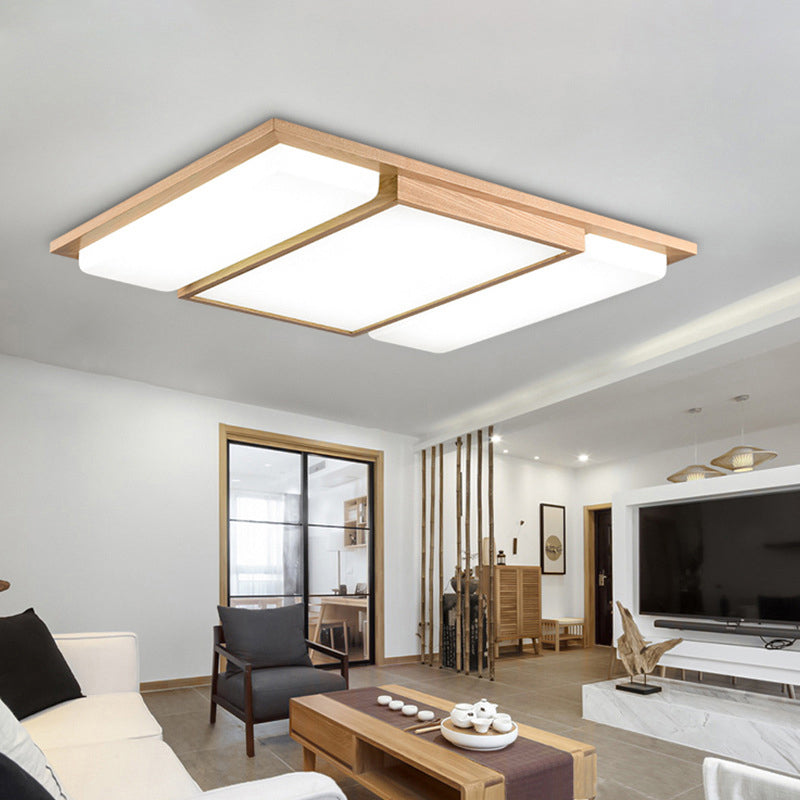 Rectangle Shaped Living Room Flush Light Wood Japanese LED Flush Ceiling Light Fixture Wood D Clearhalo 'Ceiling Lights' 'Close To Ceiling Lights' 'Close to ceiling' 'Flush mount' Lighting' 2235811