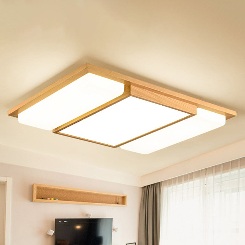 Rectangle Shaped Living Room Flush Light Wood Japanese LED Flush Ceiling Light Fixture Clearhalo 'Ceiling Lights' 'Close To Ceiling Lights' 'Close to ceiling' 'Flush mount' Lighting' 2235812