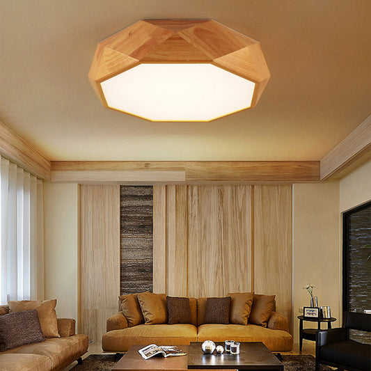 Wood Faceted Octagonal LED Flush Mount Light Nordic Flush Mount Ceiling Light for Living Room Clearhalo 'Ceiling Lights' 'Close To Ceiling Lights' 'Close to ceiling' 'Flush mount' Lighting' 2235892