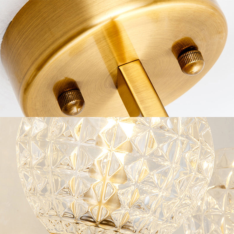 1/2-Light Wall Sconce Modern Orb Clear Grid Glass Sconce Light with Clean-Lined Arm in Gold for Hallway Clearhalo 'Wall Lamps & Sconces' 'Wall Lights' Lighting' 223597