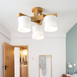 White Glass Shaded Semi Flush Mount Japanese Close To Ceiling Chandelier with Wooden Canopy Clearhalo 'Ceiling Lights' 'Close To Ceiling Lights' 'Close to ceiling' 'Glass shade' 'Glass' 'Semi-flushmount' Lighting' 2235982
