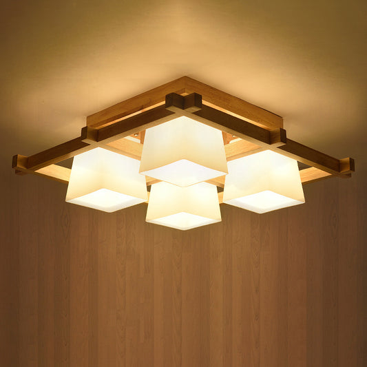 Nordic Style Trapezoid Flush Mount Opal Glass Living Room Flush Mount Fixture in Wood Clearhalo 'Ceiling Lights' 'Close To Ceiling Lights' 'Close to ceiling' 'Flush mount' Lighting' 2236017