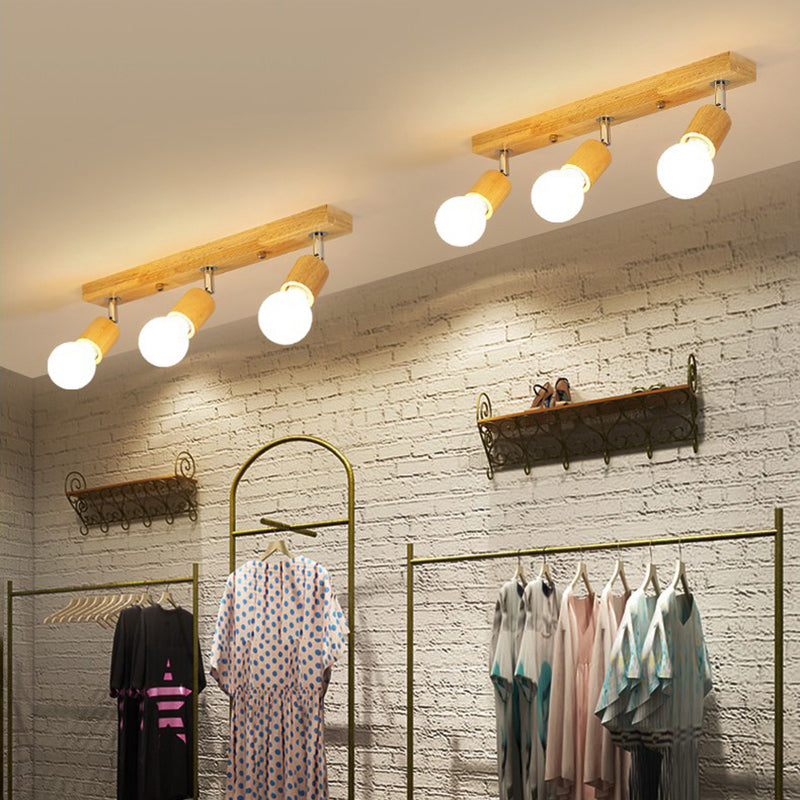 Geometric Shaped Track Lighting Minimalist Wood Restaurant Semi Flush Light Fixture Clearhalo 'Ceiling Lights' 'Close To Ceiling Lights' 'Close to ceiling' 'Semi-flushmount' Lighting' 2236020