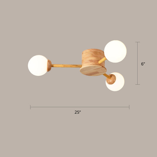 Bubble Semi Flush Minimalist Frosted Glass Bedroom Ceiling Mount Chandelier in Wood 3 Wood Clearhalo 'Ceiling Lights' 'Close To Ceiling Lights' 'Close to ceiling' 'Semi-flushmount' Lighting' 2236055