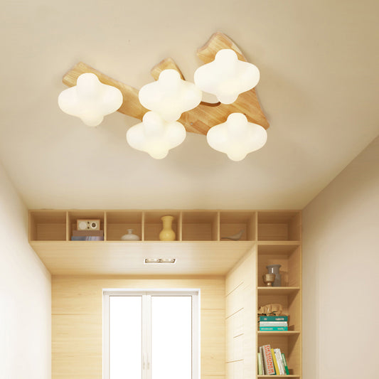 White Glass Plum Blossom Flush Mount Contemporary Flush Mount Ceiling Light for Kids Bedroom 5 White Clearhalo 'Ceiling Lights' 'Close To Ceiling Lights' 'Close to ceiling' 'Flush mount' Lighting' 2236061