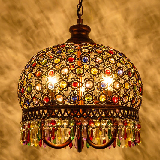 Bohemian Dome Ceiling Light 3 Bulbs Iron Hanging Pendant Light with Crystal Draping for Living Room Clearhalo 'Ceiling Lights' 'Pendant Lights' 'Pendants' Lighting' 2236067