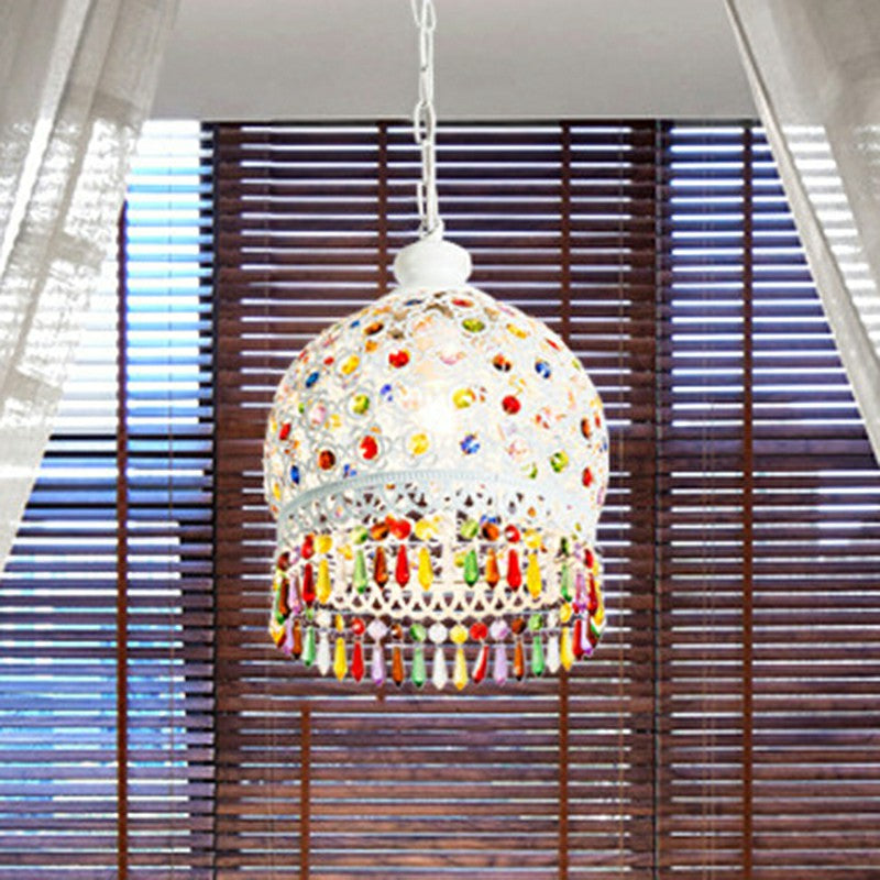 Bohemian Dome Ceiling Light 3 Bulbs Iron Hanging Pendant Light with Crystal Draping for Living Room Clearhalo 'Ceiling Lights' 'Pendant Lights' 'Pendants' Lighting' 2236068