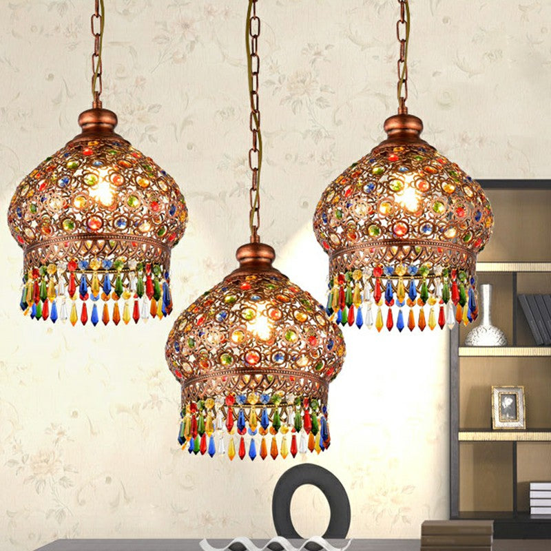 3 Heads Pendant Light Vintage Dome Iron Suspension Light Fixture with Crystal Accent Clearhalo 'Ceiling Lights' 'Pendant Lights' 'Pendants' Lighting' 2236072