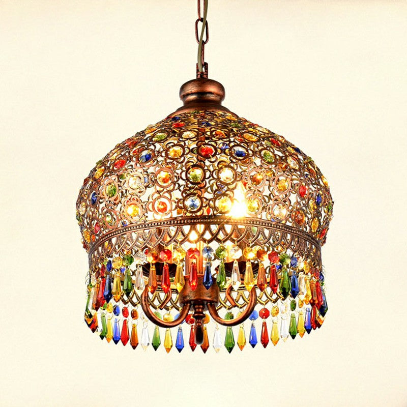 3 Heads Pendant Light Vintage Dome Iron Suspension Light Fixture with Crystal Accent Clearhalo 'Ceiling Lights' 'Pendant Lights' 'Pendants' Lighting' 2236076