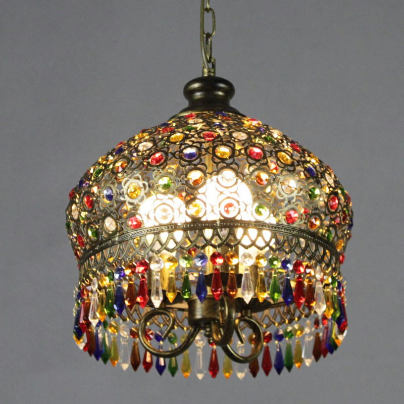 3 Heads Pendant Light Vintage Dome Iron Suspension Light Fixture with Crystal Accent Bronze Clearhalo 'Ceiling Lights' 'Pendant Lights' 'Pendants' Lighting' 2236078_4eafc776-8386-4c3d-953e-f93154592af0