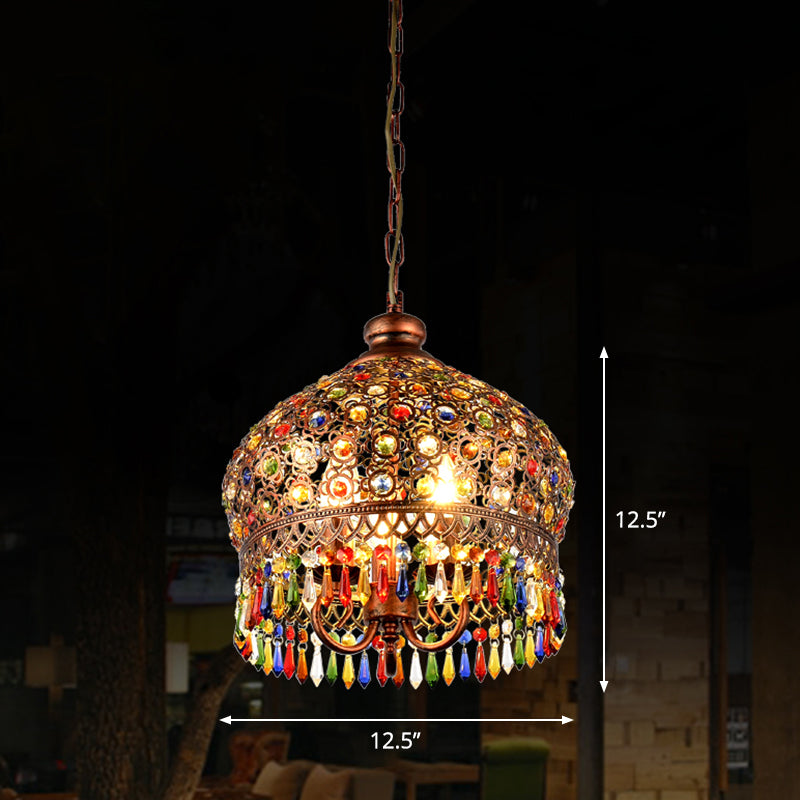 Shaded Colored Crystal Suspension Light Bohemian Restaurant Pendant Light Fixture in Copper Clearhalo 'Ceiling Lights' 'Pendant Lights' 'Pendants' Lighting' 2236083