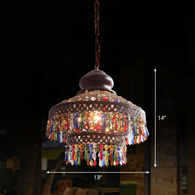 Shaded Colored Crystal Suspension Light Bohemian Restaurant Pendant Light Fixture in Copper Clearhalo 'Ceiling Lights' 'Pendant Lights' 'Pendants' Lighting' 2236085