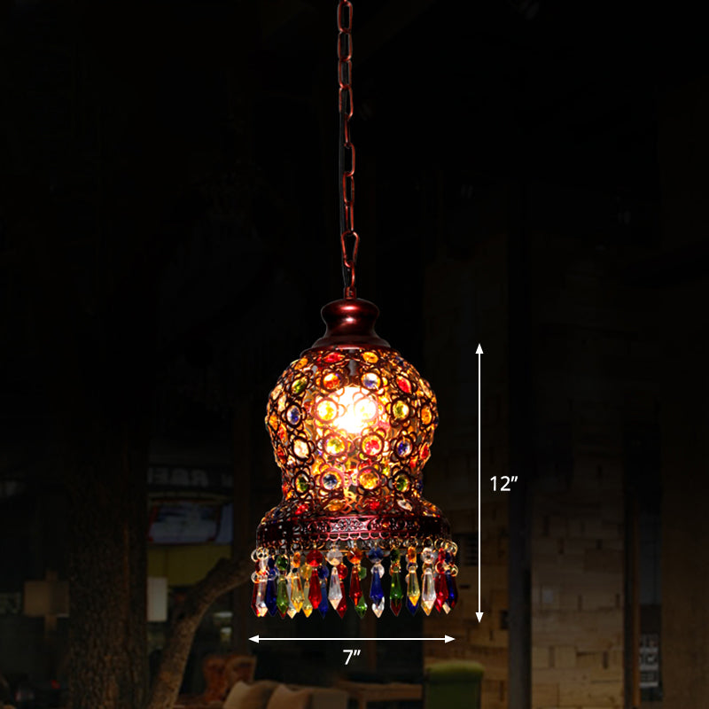 Shaded Colored Crystal Suspension Light Bohemian Restaurant Pendant Light Fixture in Copper Clearhalo 'Ceiling Lights' 'Pendant Lights' 'Pendants' Lighting' 2236086