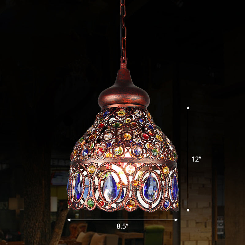 Shaded Colored Crystal Suspension Light Bohemian Restaurant Pendant Light Fixture in Copper Clearhalo 'Ceiling Lights' 'Pendant Lights' 'Pendants' Lighting' 2236089