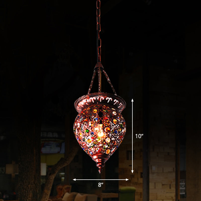 Shaded Colored Crystal Suspension Light Bohemian Restaurant Pendant Light Fixture in Copper Clearhalo 'Ceiling Lights' 'Pendant Lights' 'Pendants' Lighting' 2236091