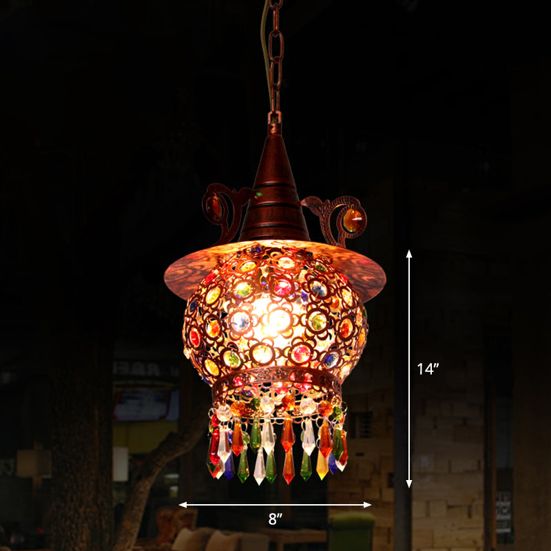 Shaded Colored Crystal Suspension Light Bohemian Restaurant Pendant Light Fixture in Copper Clearhalo 'Ceiling Lights' 'Pendant Lights' 'Pendants' Lighting' 2236092