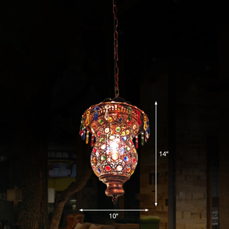 Shaded Colored Crystal Suspension Light Bohemian Restaurant Pendant Light Fixture in Copper Clearhalo 'Ceiling Lights' 'Pendant Lights' 'Pendants' Lighting' 2236093