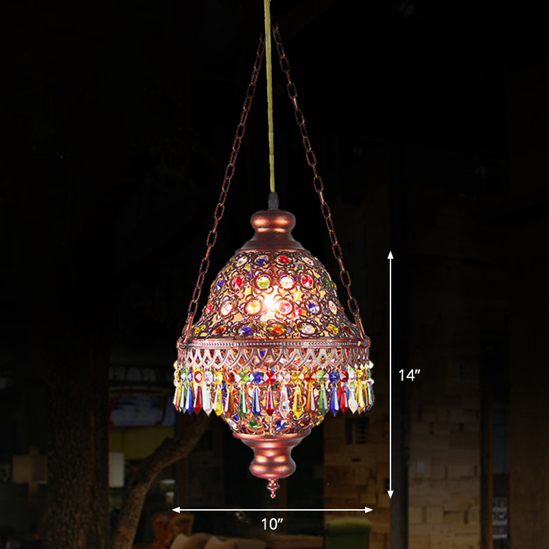 Shaded Colored Crystal Suspension Light Bohemian Restaurant Pendant Light Fixture in Copper Clearhalo 'Ceiling Lights' 'Pendant Lights' 'Pendants' Lighting' 2236095