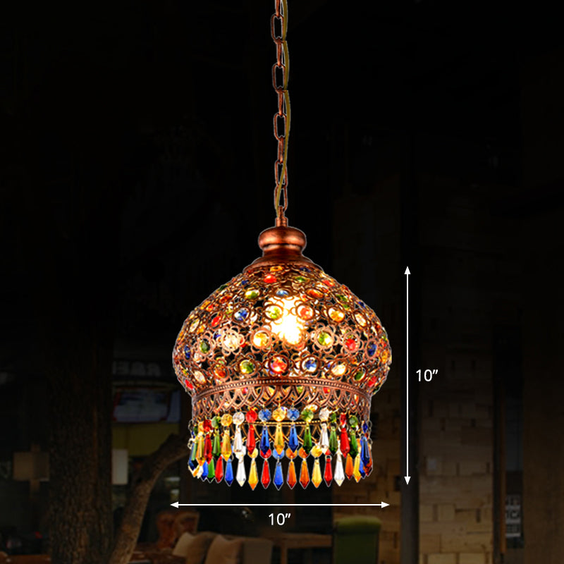 Shaded Colored Crystal Suspension Light Bohemian Restaurant Pendant Light Fixture in Copper Clearhalo 'Ceiling Lights' 'Pendant Lights' 'Pendants' Lighting' 2236096