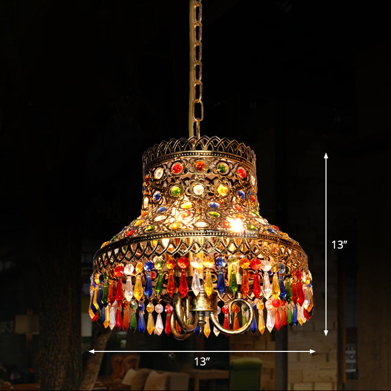 Shaded Colored Crystal Suspension Light Bohemian Restaurant Pendant Light Fixture in Copper Clearhalo 'Ceiling Lights' 'Pendant Lights' 'Pendants' Lighting' 2236097