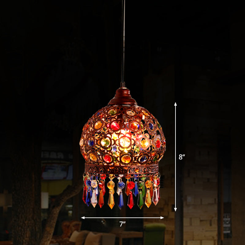 Shaded Colored Crystal Suspension Light Bohemian Restaurant Pendant Light Fixture in Copper Clearhalo 'Ceiling Lights' 'Pendant Lights' 'Pendants' Lighting' 2236098