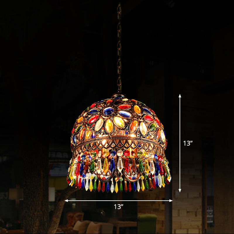 Shaded Colored Crystal Suspension Light Bohemian Restaurant Pendant Light Fixture in Copper Clearhalo 'Ceiling Lights' 'Pendant Lights' 'Pendants' Lighting' 2236099