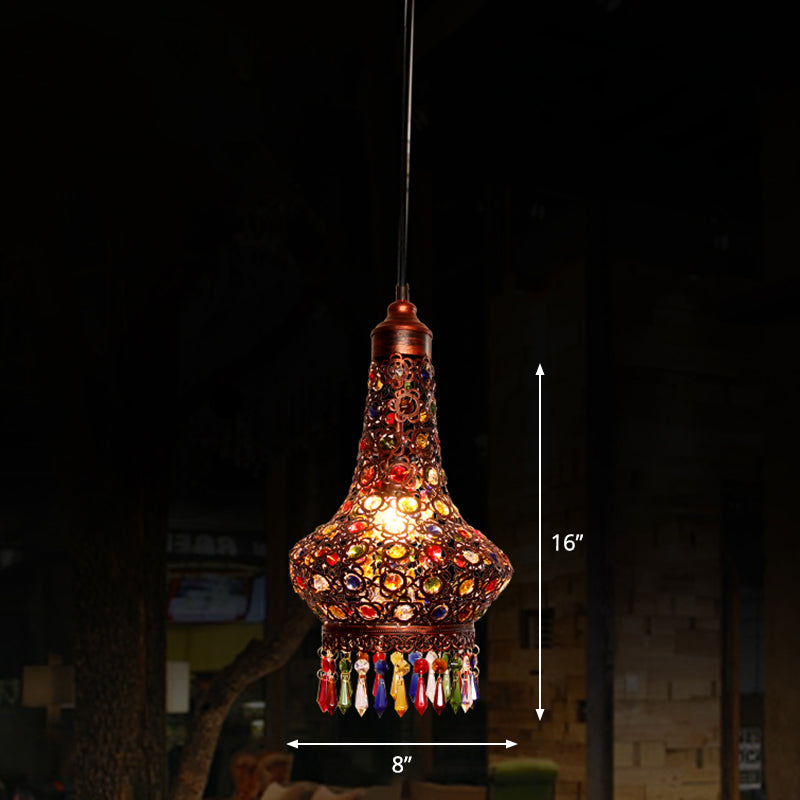 Shaded Colored Crystal Suspension Light Bohemian Restaurant Pendant Light Fixture in Copper Clearhalo 'Ceiling Lights' 'Pendant Lights' 'Pendants' Lighting' 2236100