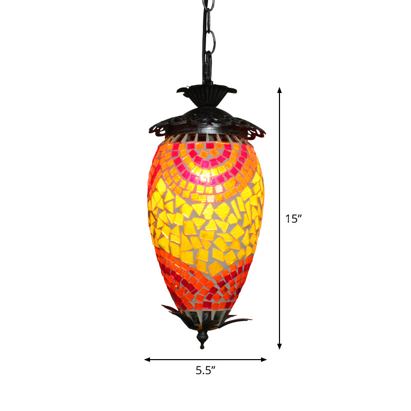 Single-Bulb Hanging Light Retro Style Mosaic Stained Glass Ceiling Lighting for Bar Orange Clearhalo 'Ceiling Lights' 'Glass shade' 'Glass' 'Pendant Lights' 'Pendants' Lighting' 2236113