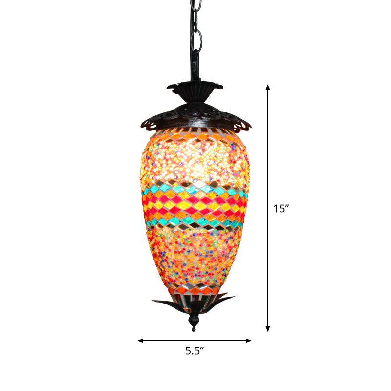 Single-Bulb Hanging Light Retro Style Mosaic Stained Glass Ceiling Lighting for Bar Red-Blue Clearhalo 'Ceiling Lights' 'Glass shade' 'Glass' 'Pendant Lights' 'Pendants' Lighting' 2236118