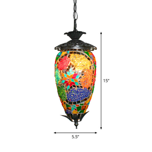 Single-Bulb Hanging Light Retro Style Mosaic Stained Glass Ceiling Lighting for Bar Green Clearhalo 'Ceiling Lights' 'Glass shade' 'Glass' 'Pendant Lights' 'Pendants' Lighting' 2236119