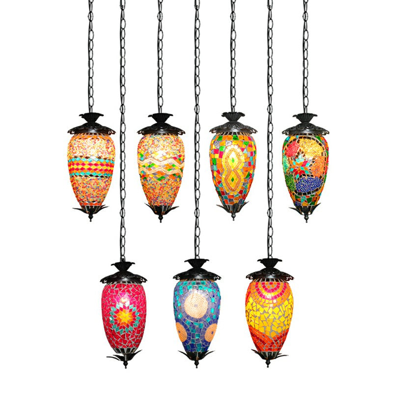 Single-Bulb Hanging Light Retro Style Mosaic Stained Glass Ceiling Lighting for Bar Clearhalo 'Ceiling Lights' 'Glass shade' 'Glass' 'Pendant Lights' 'Pendants' Lighting' 2236120