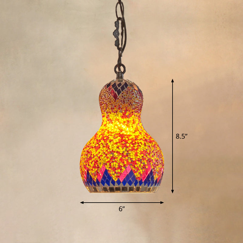 Traditional Pear Suspension Lighting 1-Light Stained Glass Pendant Ceiling Light for Restaurant Red-Yellow Clearhalo 'Ceiling Lights' 'Glass shade' 'Glass' 'Pendant Lights' 'Pendants' Lighting' 2236123
