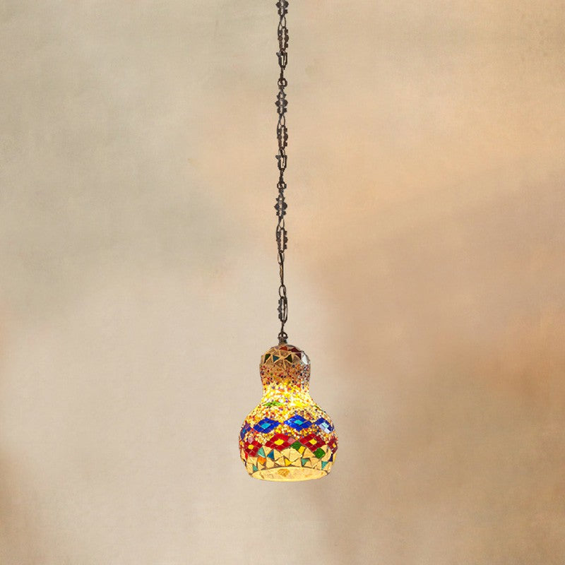 Traditional Pear Suspension Lighting 1-Light Stained Glass Pendant Ceiling Light for Restaurant Red-Blue Clearhalo 'Ceiling Lights' 'Glass shade' 'Glass' 'Pendant Lights' 'Pendants' Lighting' 2236125