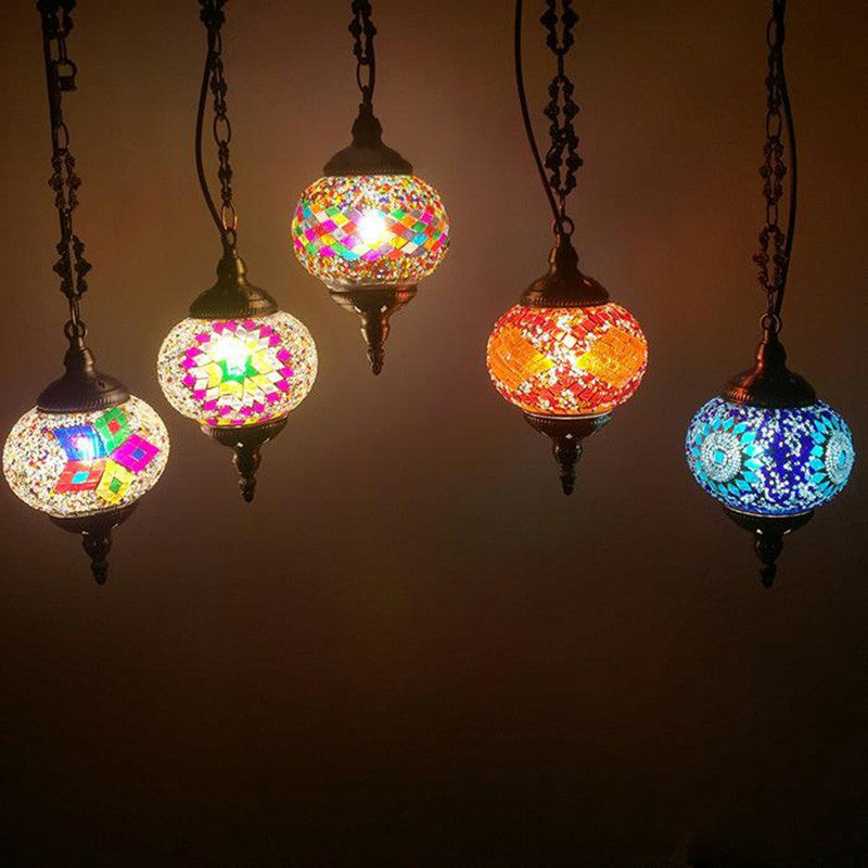 Oblate Stained Glass Ceiling Light Classic 1��Bulb Restaurant Hanging Pendant Light Clearhalo 'Ceiling Lights' 'Close To Ceiling Lights' 'Glass shade' 'Glass' 'Pendant Lights' 'Pendants' Lighting' 2236135