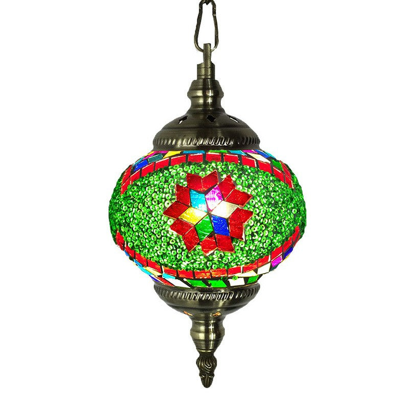 Oblate Stained Glass Ceiling Light Classic 1��Bulb Restaurant Hanging Pendant Light Clearhalo 'Ceiling Lights' 'Close To Ceiling Lights' 'Glass shade' 'Glass' 'Pendant Lights' 'Pendants' Lighting' 2236137