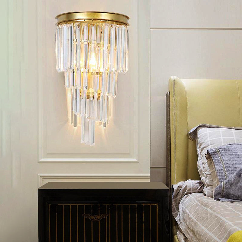 1 Lights Bedside Wall Lighting Fixture Modernism Style Golden Wall Lamp with Clear Crystal Block Shape Clearhalo 'Modern wall lights' 'Modern' 'Wall Lamps & Sconces' 'Wall Lights' Lighting' 223614