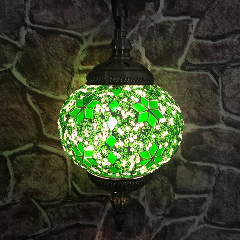 Oblate Stained Glass Ceiling Light Classic 1��Bulb Restaurant Hanging Pendant Light Green Clearhalo 'Ceiling Lights' 'Close To Ceiling Lights' 'Glass shade' 'Glass' 'Pendant Lights' 'Pendants' Lighting' 2236143