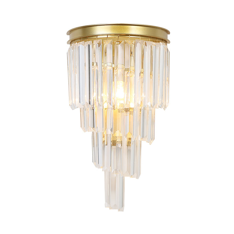 1 Lights Bedside Wall Lighting Fixture Modernism Style Golden Wall Lamp with Clear Crystal Block Shape Clearhalo 'Modern wall lights' 'Modern' 'Wall Lamps & Sconces' 'Wall Lights' Lighting' 223615