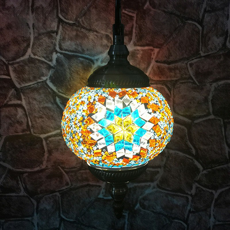Oblate Stained Glass Ceiling Light Classic 1��Bulb Restaurant Hanging Pendant Light Yellow-White Clearhalo 'Ceiling Lights' 'Close To Ceiling Lights' 'Glass shade' 'Glass' 'Pendant Lights' 'Pendants' Lighting' 2236155
