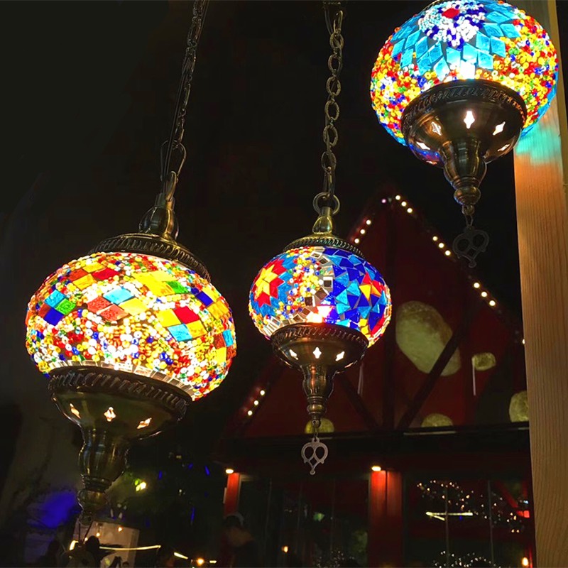 Stained Glass Oblate Pendant Light Vintage 1��Head Restaurant Suspension Light Fixture Clearhalo 'Ceiling Lights' 'Glass shade' 'Glass' 'Pendant Lights' 'Pendants' Lighting' 2236156