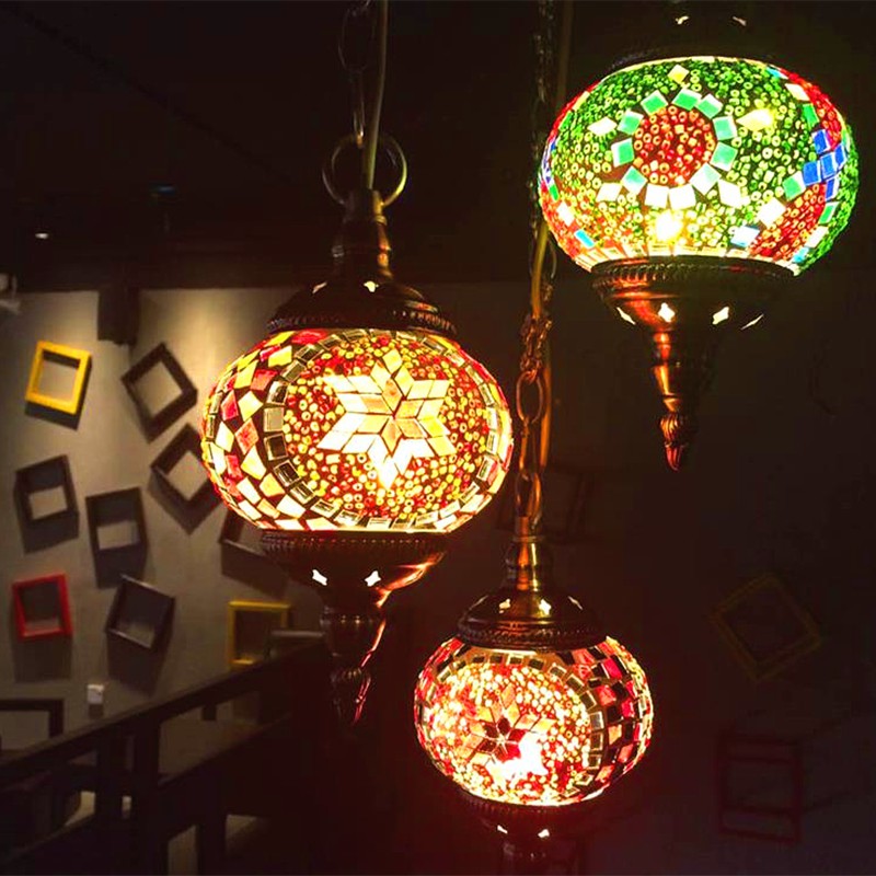 Stained Glass Oblate Pendant Light Vintage 1��Head Restaurant Suspension Light Fixture Clearhalo 'Ceiling Lights' 'Glass shade' 'Glass' 'Pendant Lights' 'Pendants' Lighting' 2236160