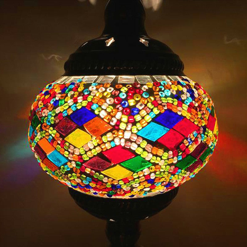 Stained Glass Oblate Pendant Light Vintage 1��Head Restaurant Suspension Light Fixture Yellow Clearhalo 'Ceiling Lights' 'Glass shade' 'Glass' 'Pendant Lights' 'Pendants' Lighting' 2236161