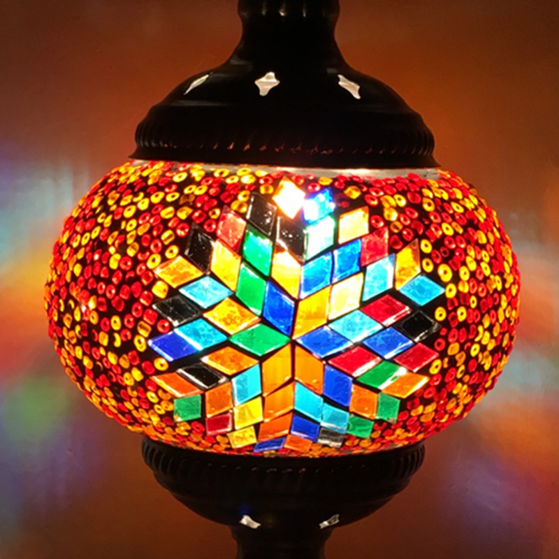 Stained Glass Oblate Pendant Light Vintage 1��Head Restaurant Suspension Light Fixture Orange Red Clearhalo 'Ceiling Lights' 'Glass shade' 'Glass' 'Pendant Lights' 'Pendants' Lighting' 2236166