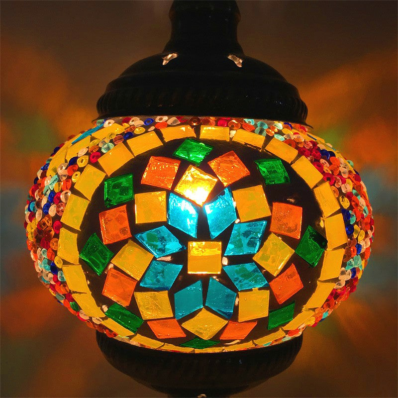 Stained Glass Oblate Pendant Light Vintage 1��Head Restaurant Suspension Light Fixture Orange Clearhalo 'Ceiling Lights' 'Glass shade' 'Glass' 'Pendant Lights' 'Pendants' Lighting' 2236179