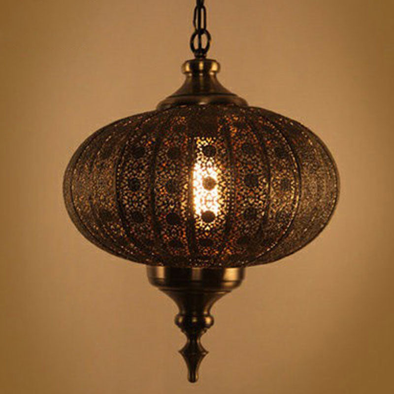 Oblate Lantern Metallic Suspension Lighting Traditional 1-Light Restaurant Pendant Ceiling Light in Brown Clearhalo 'Ceiling Lights' 'Pendant Lights' 'Pendants' Lighting' 2236201