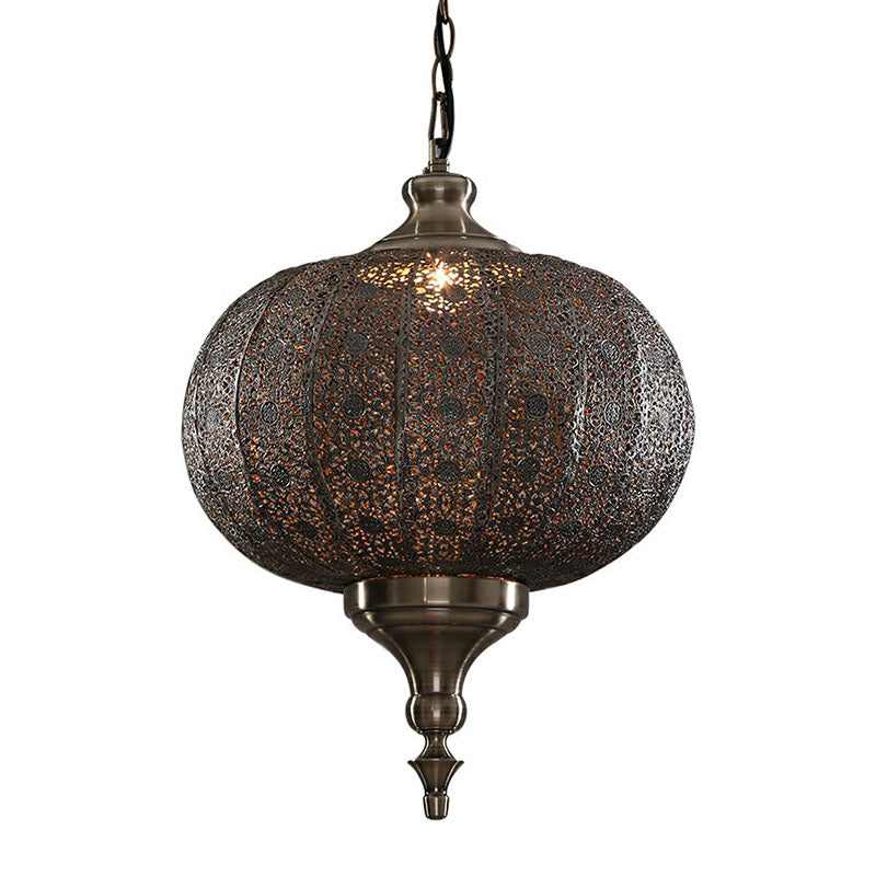 Oblate Lantern Metallic Suspension Lighting Traditional 1-Light Restaurant Pendant Ceiling Light in Brown Clearhalo 'Ceiling Lights' 'Pendant Lights' 'Pendants' Lighting' 2236203