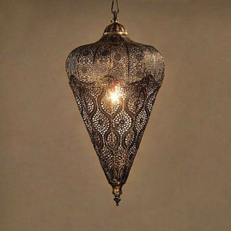 Iron Hollow out Ceiling Light Classic Single-Bulb Restaurant Hanging Pendant Light in Bronze Clearhalo 'Ceiling Lights' 'Pendant Lights' 'Pendants' Lighting' 2236225