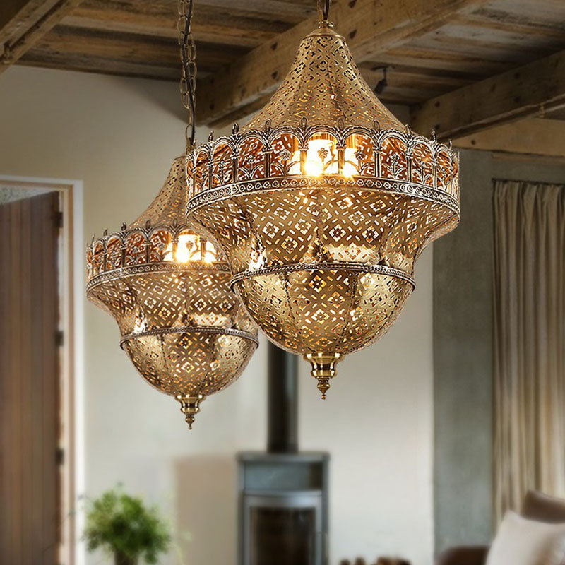 Cut-out Corridor Pendant Light Arabian Metallic 1-Light Gold Suspension Light Fixture Clearhalo 'Ceiling Lights' 'Pendant Lights' 'Pendants' Lighting' 2236228