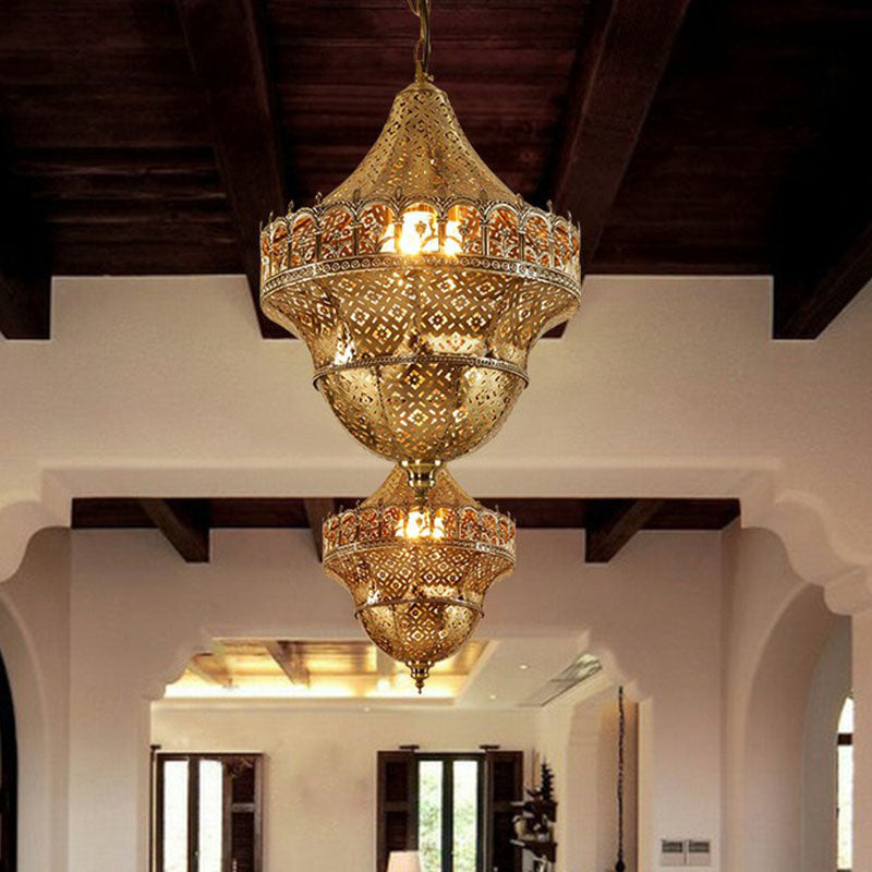 Cut-out Corridor Pendant Light Arabian Metallic 1-Light Gold Suspension Light Fixture Clearhalo 'Ceiling Lights' 'Pendant Lights' 'Pendants' Lighting' 2236231