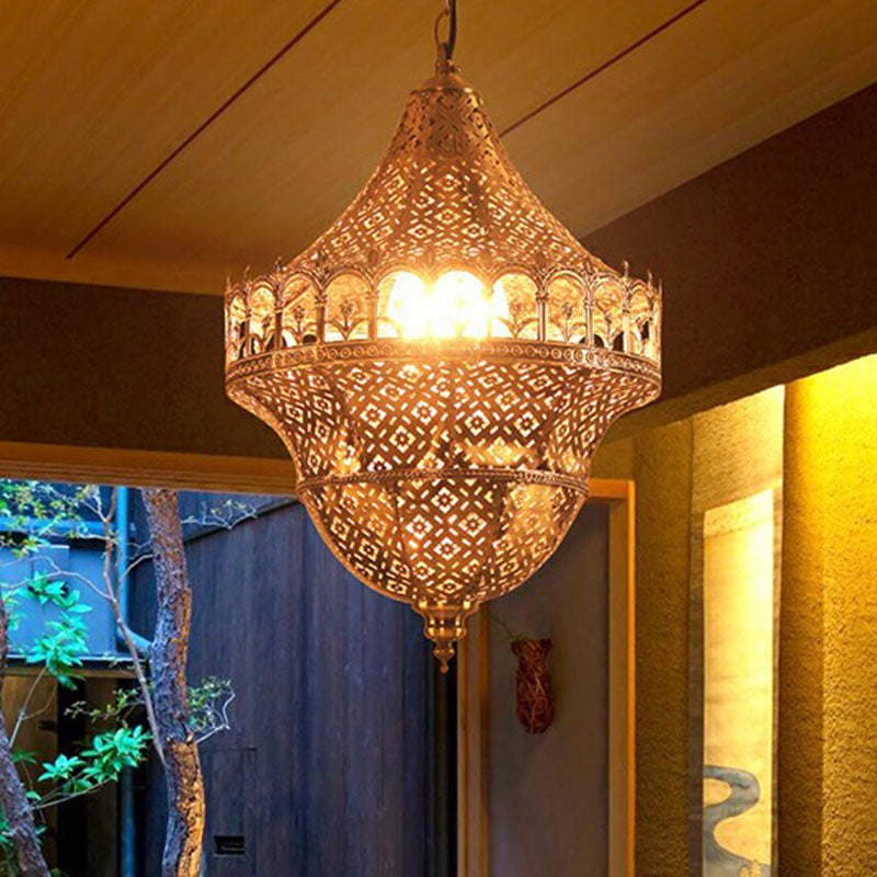 Cut-out Corridor Pendant Light Arabian Metallic 1-Light Gold Suspension Light Fixture Clearhalo 'Ceiling Lights' 'Pendant Lights' 'Pendants' Lighting' 2236233